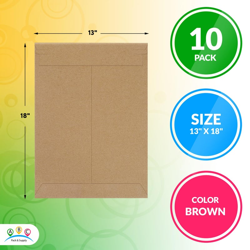 ABC PACK & SUPPLY Brown Rigid Mailers, 13 x 18 Inches. Pack of 10 Photo Mailer Envelopes. Flat Cardboard Mailers Self-Seal. Sturdy Cardboard Photo Envelope. Recyclable Hard Shipping Envelopes - Image 2